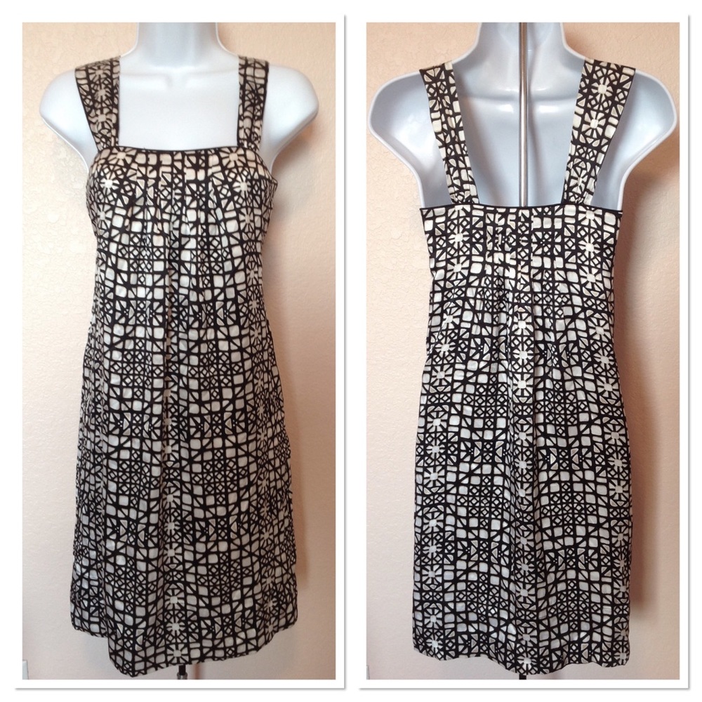 WHBM White Tan Geometric Print Sleeveless Dress 0